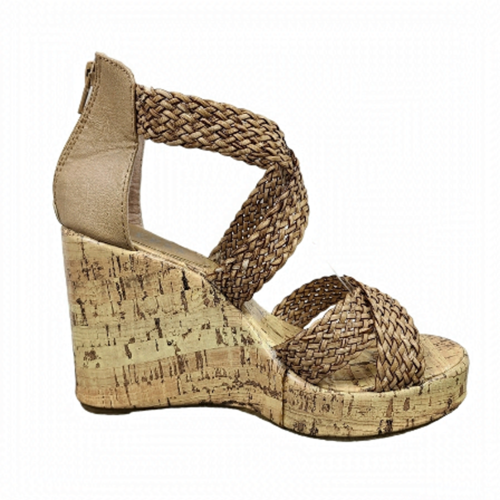 Stepps Tan Woven Strap Wedge Sandals
